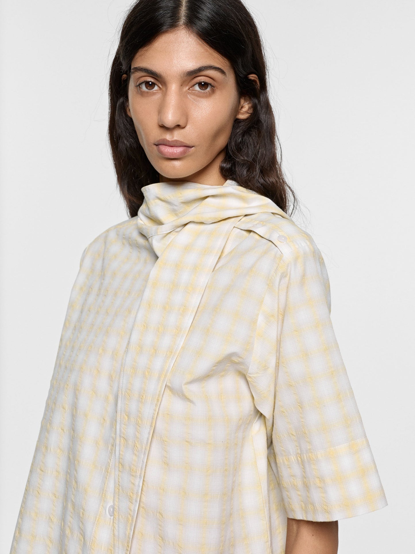 Checked Shirt With Integrated Scarf