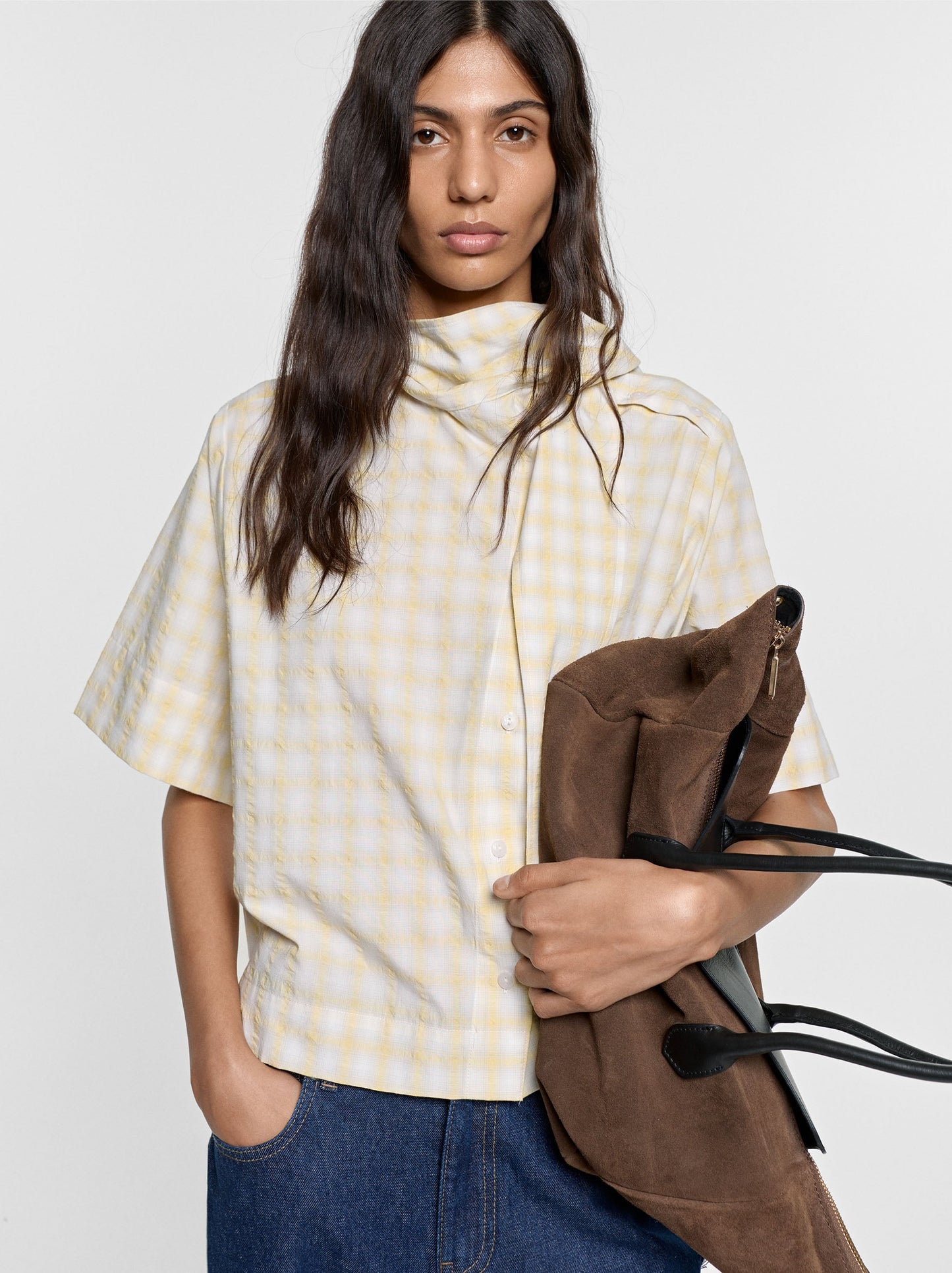 Checked Shirt With Integrated Scarf