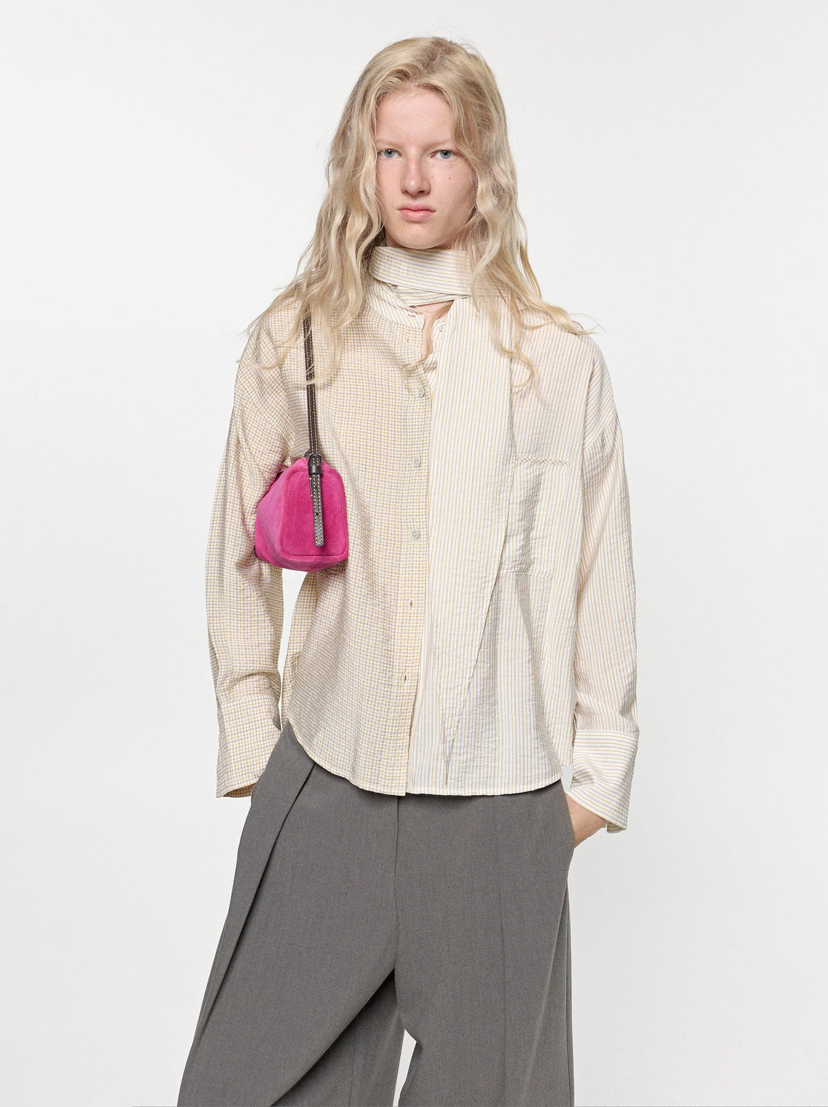 Asymmetric Printed Shirt With Scarf