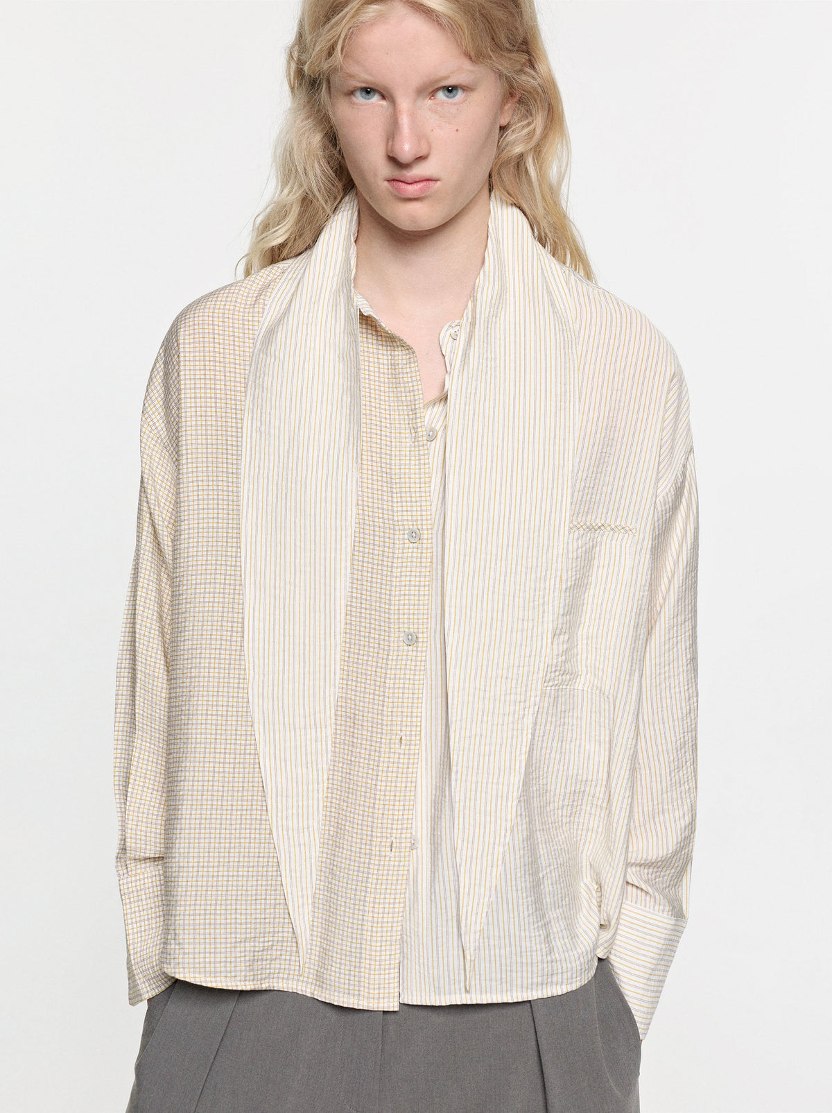 Asymmetric Printed Shirt With Scarf