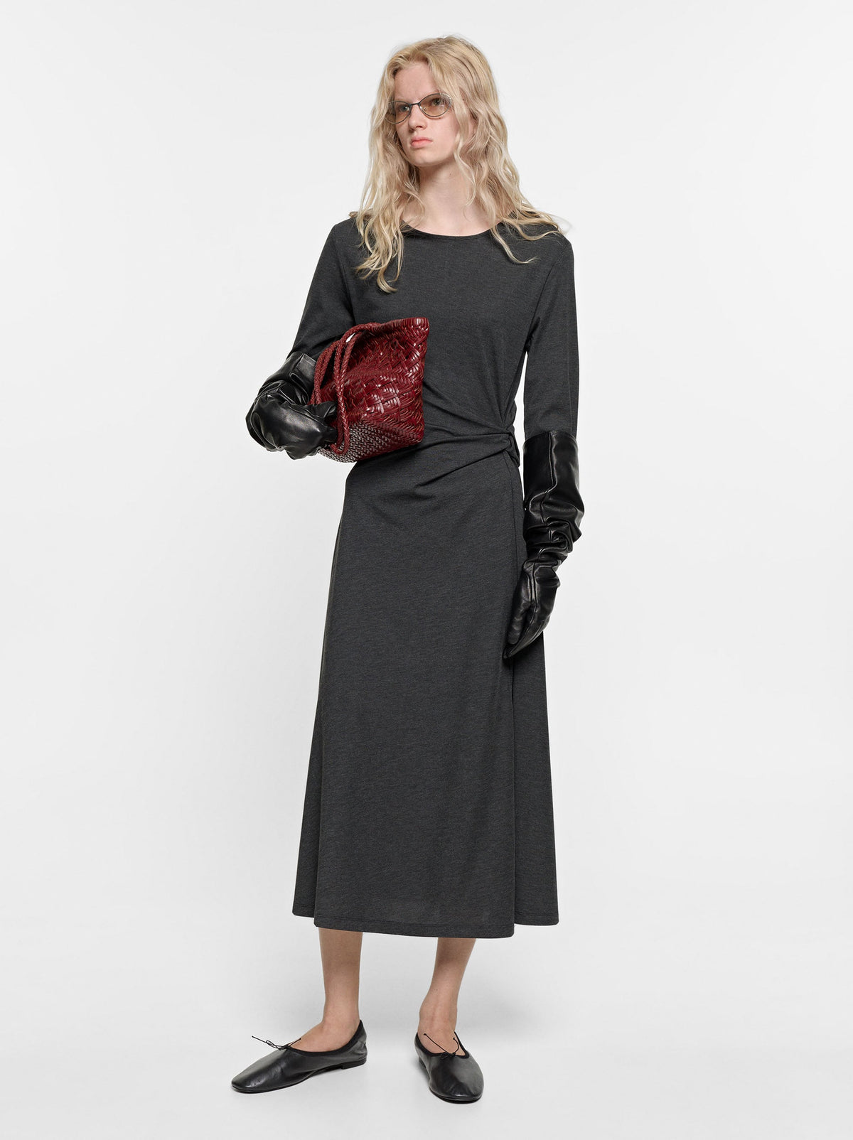 Midi Dress With Side Ruching
