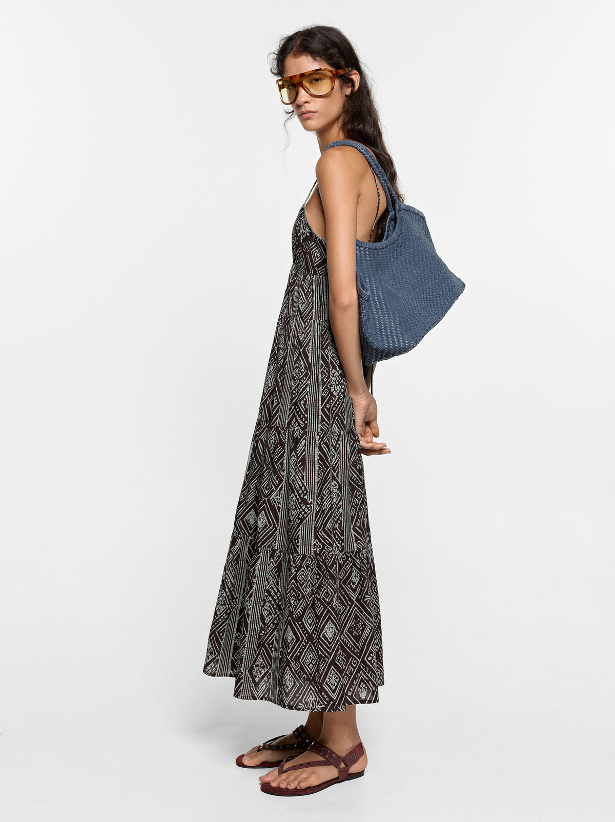 100% Cotton Printed Dress With Straps