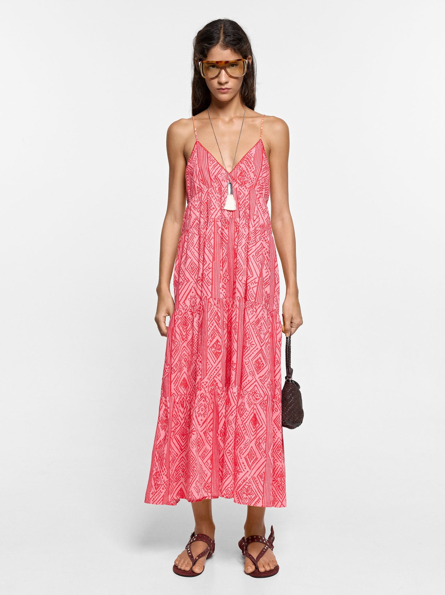 100% Cotton Printed Dress With Straps