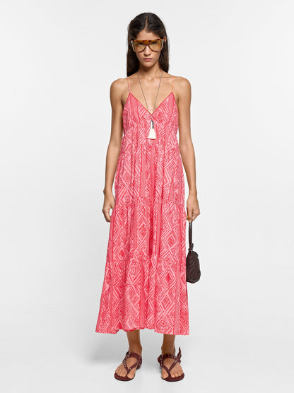 100% Cotton Printed Dress With Straps