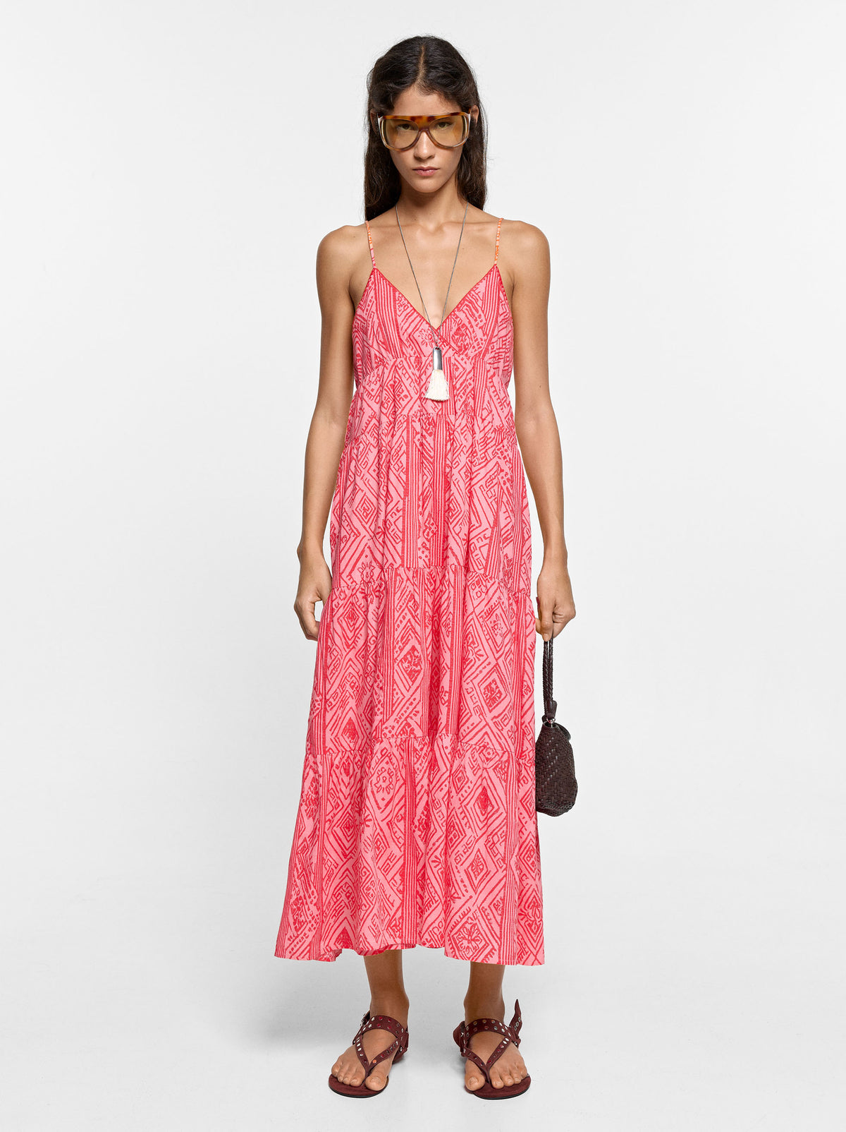 100% Cotton Printed Dress With Straps