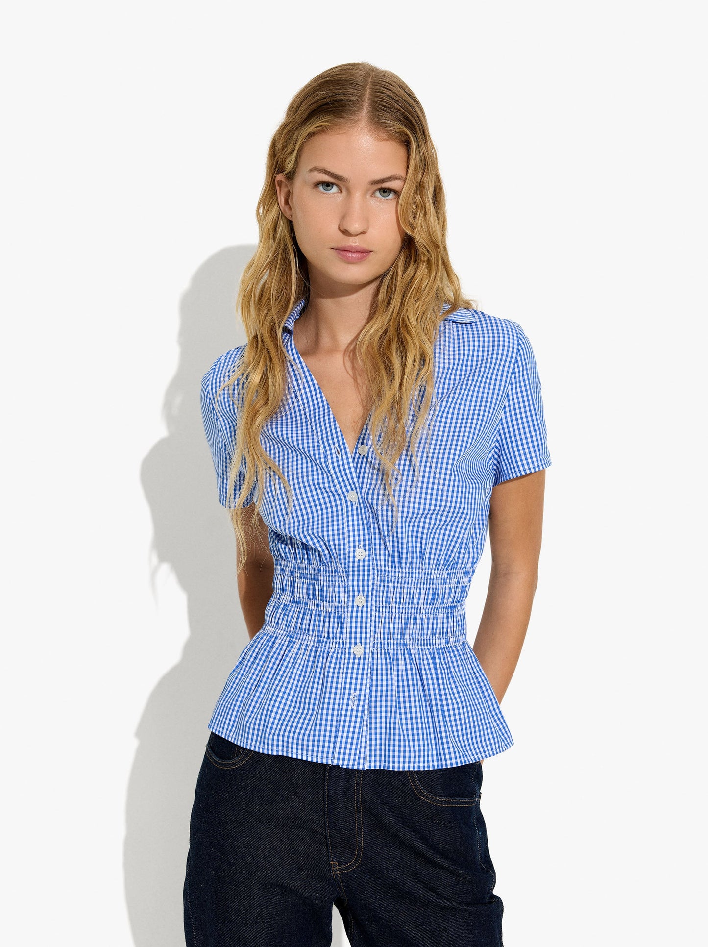 Shirt With Vichy Squares With Elastic Bands