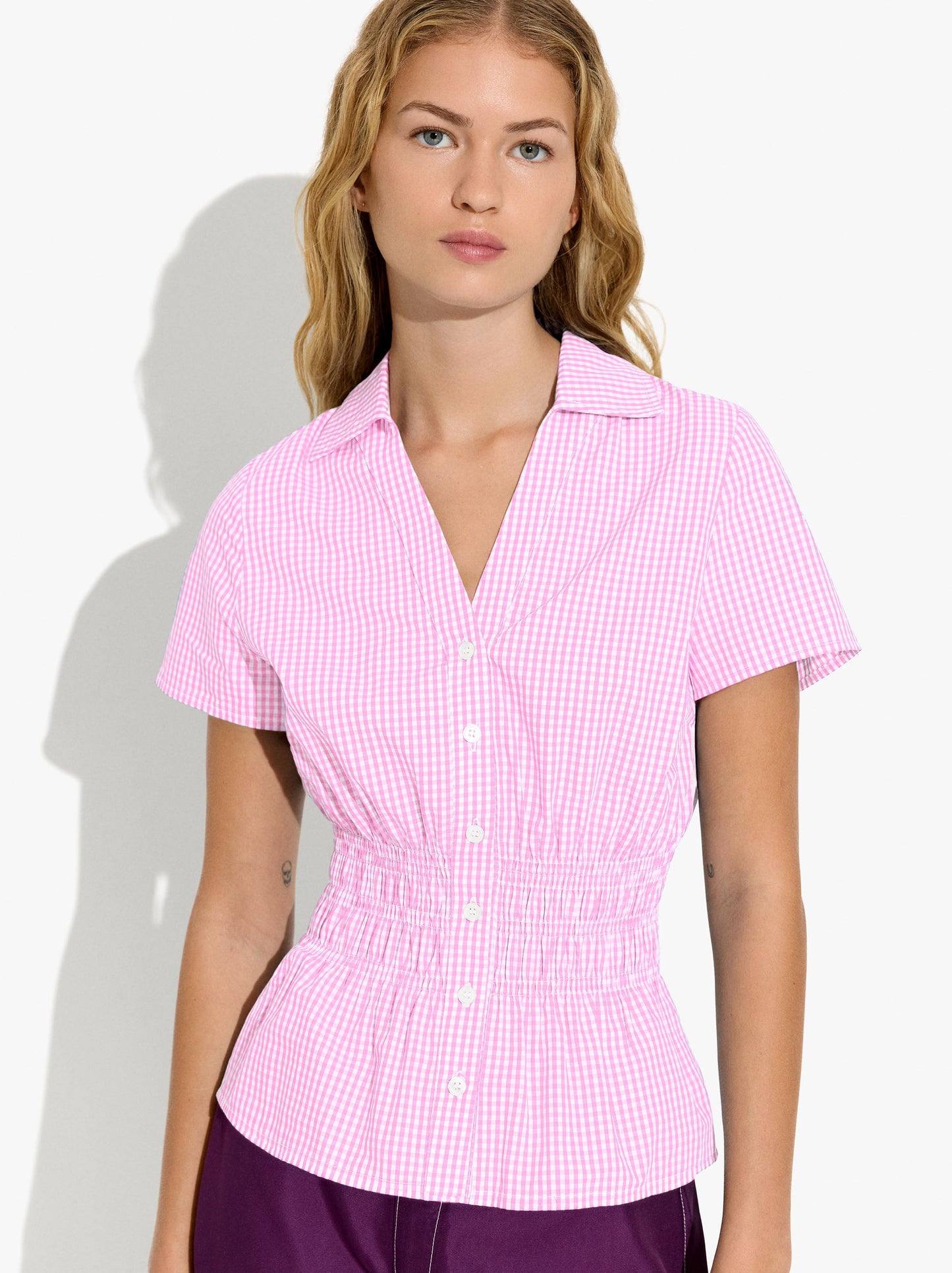 Shirt With Vichy Squares With Elastic Bands