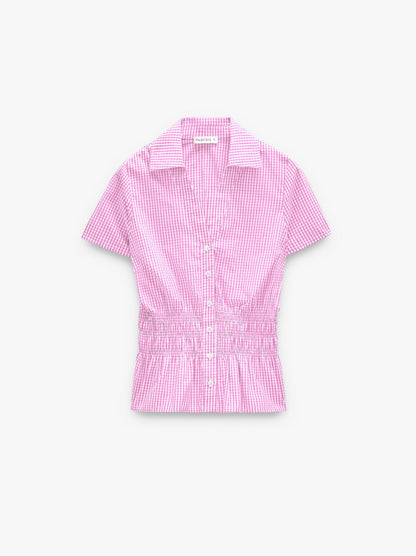 Shirt With Vichy Squares With Elastic Bands