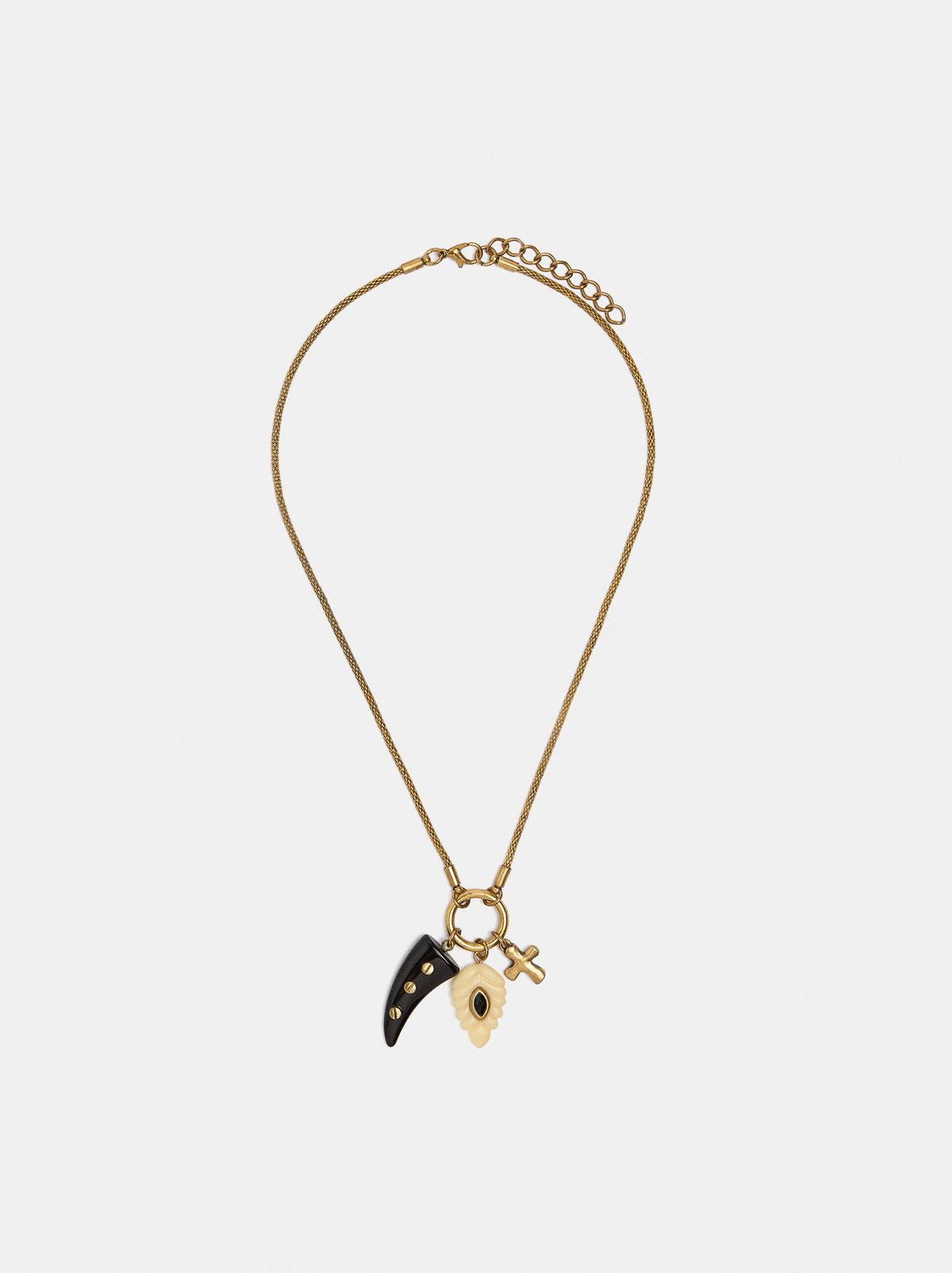 Necklace With Horn And Cross Pendant