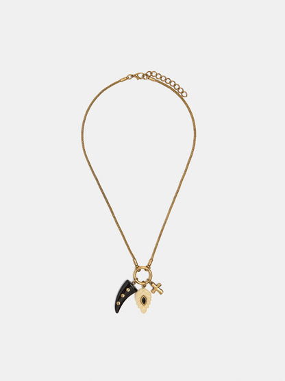 Necklace With Horn And Cross Pendant