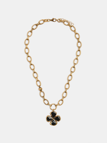 Link Necklace With Clover Pendant