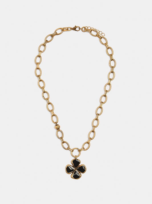 Link Necklace With Clover Pendant