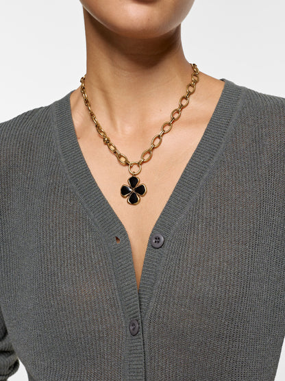 Link Necklace With Clover Pendant