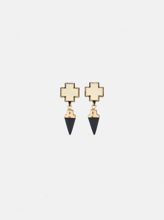 Cross Earrings With Stone Pendant