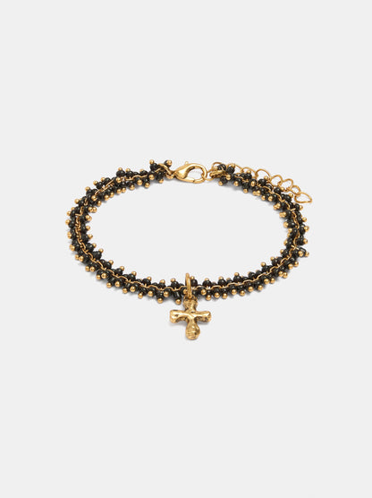 Bracelet With Glass Beads And Cross Pendant