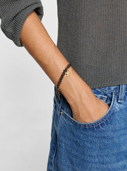 Bracelet With Glass Beads And Cross Pendant