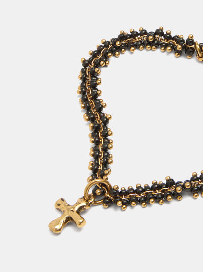 Bracelet With Glass Beads And Cross Pendant