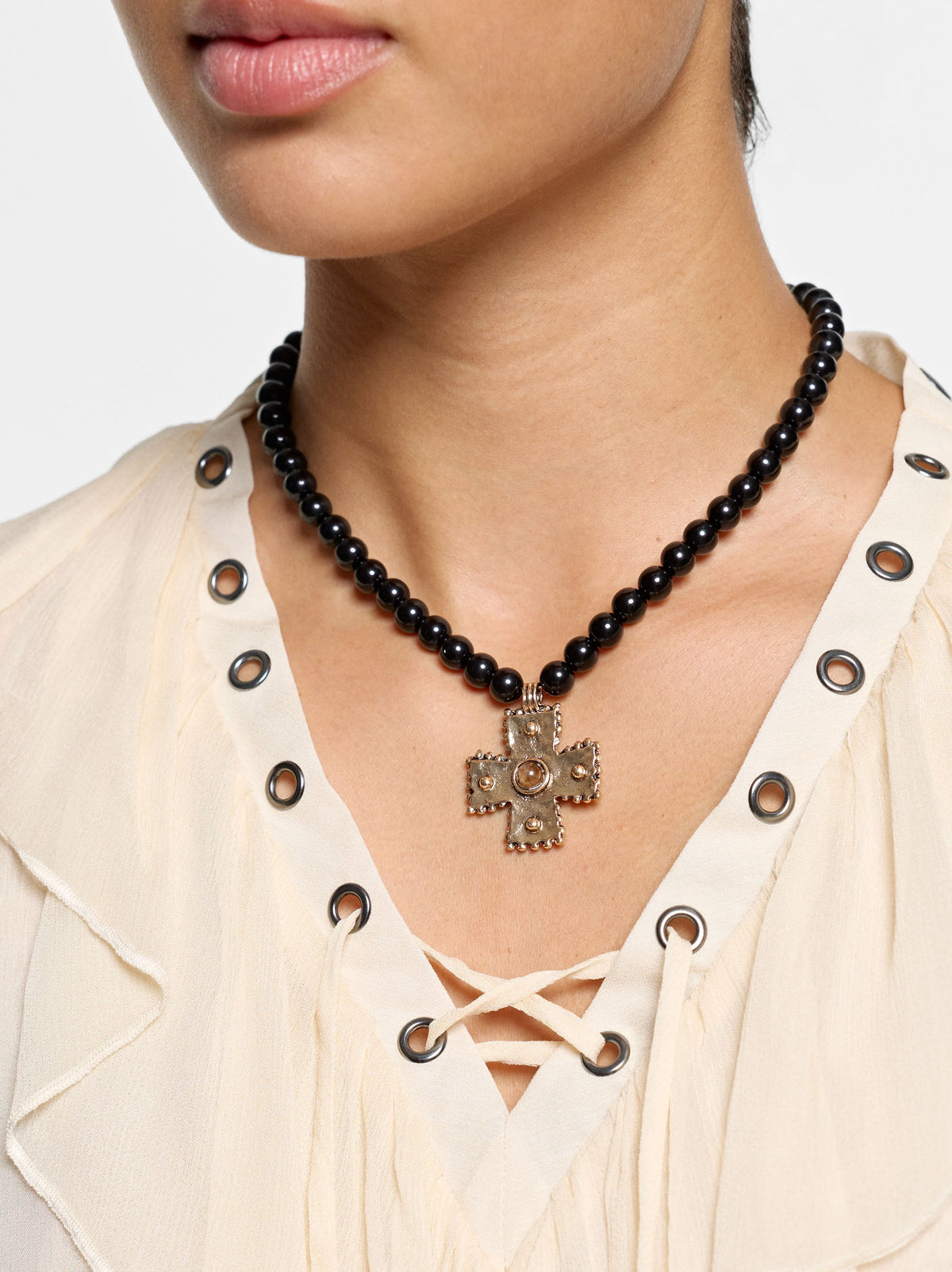 Beaded Necklace With Cross Pendant
