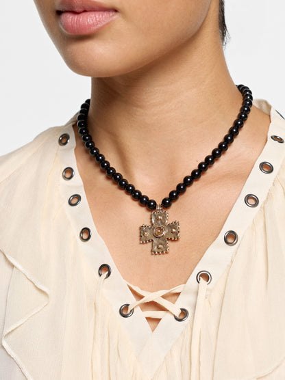 Beaded Necklace With Cross Pendant