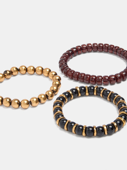 Set Of Elastic Bracelets With Beads
