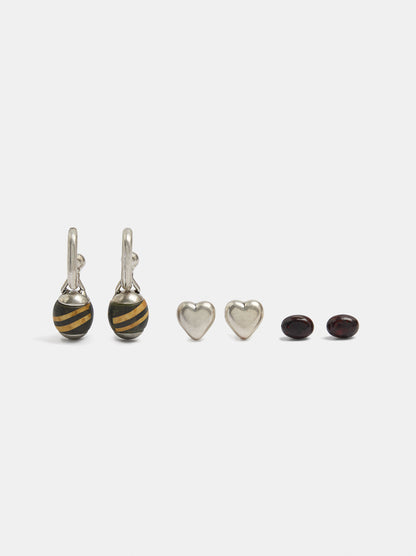 Set Of Stone And Wood Earrings
