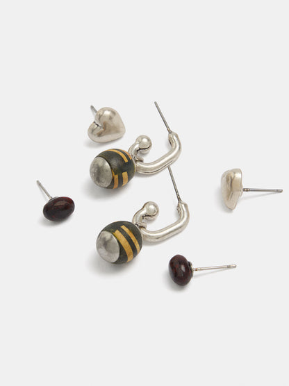 Set Of Stone And Wood Earrings