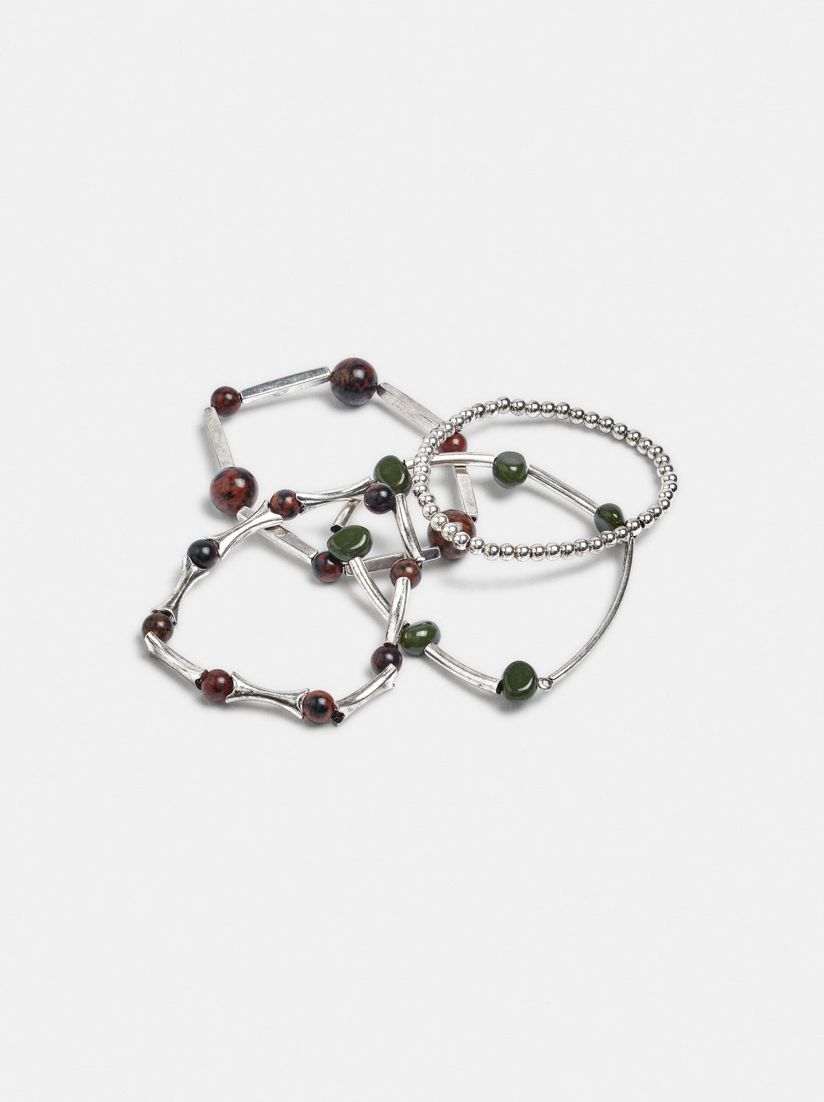 Set Of Elastic Bracelets With Stones