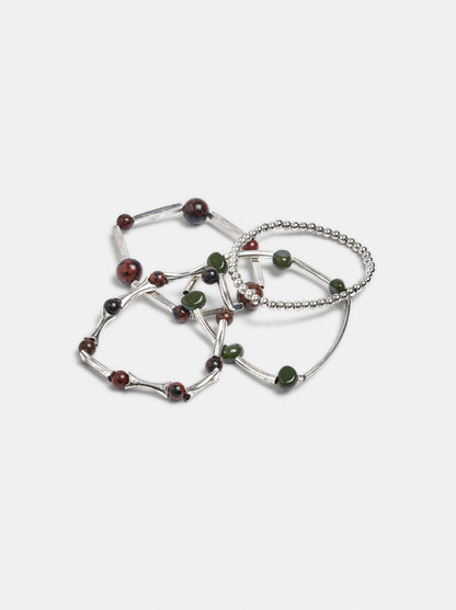 Set Of Elastic Bracelets With Stones