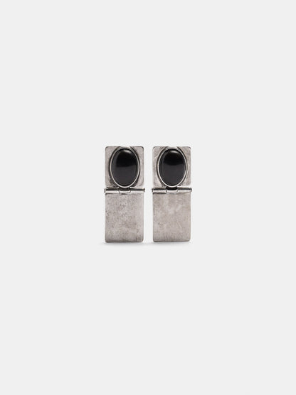 Long Rectangular Earrings With An Oval Stone