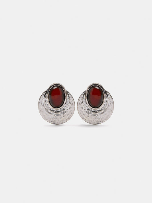 Round Earrings With Oval Stone
