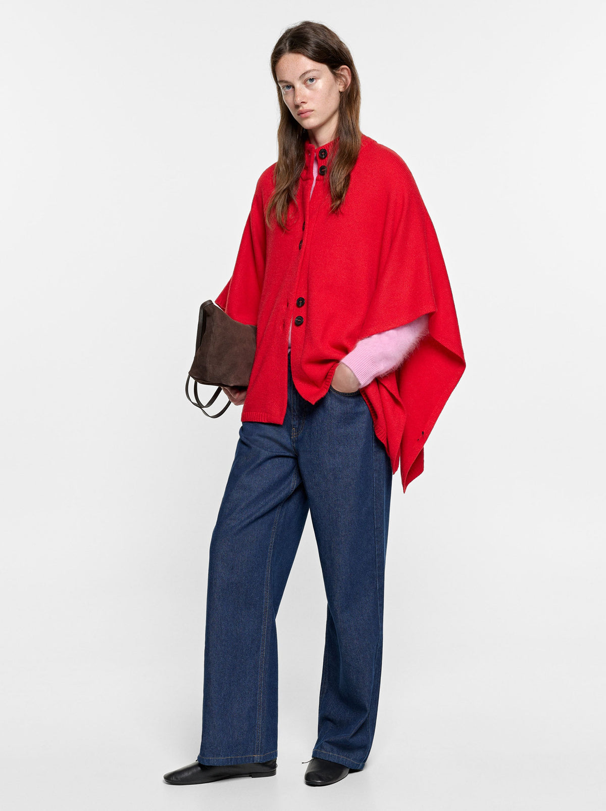 High-Neck Knit Poncho