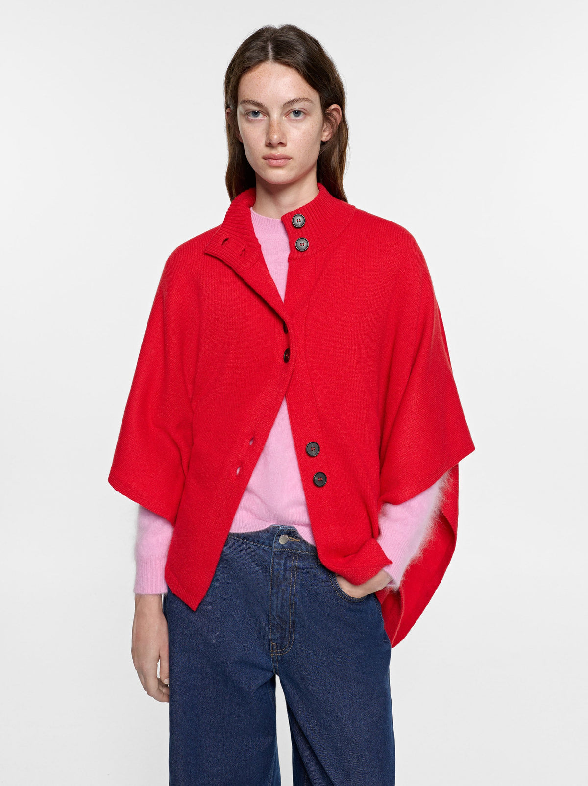 High-Neck Knit Poncho