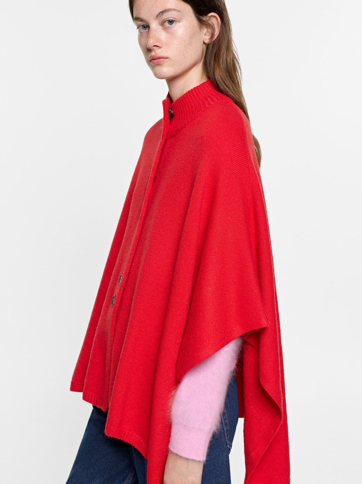 High-Neck Knit Poncho