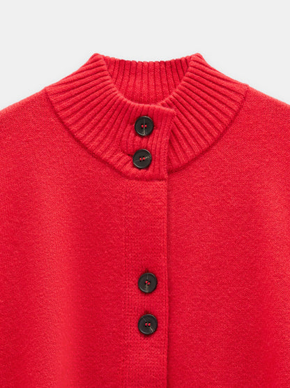 High-Neck Knit Poncho