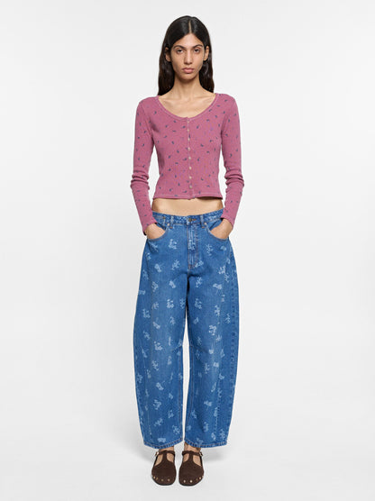 Floral-Print Balloon Jeans
