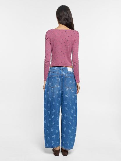 Floral-Print Balloon Jeans