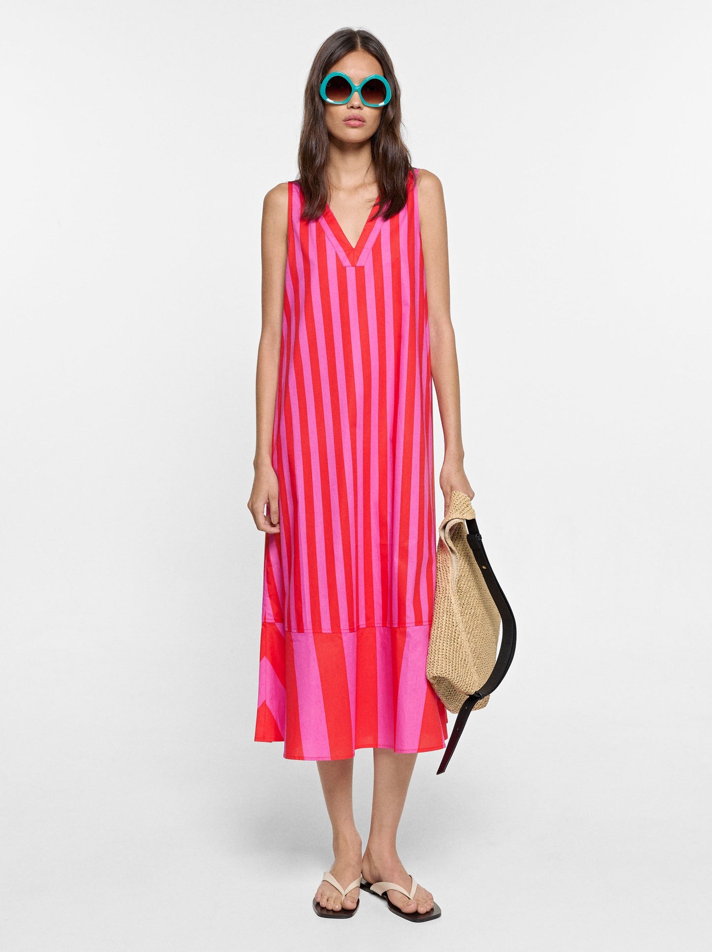 Dress With Contrast Stripes In 100% Cotton