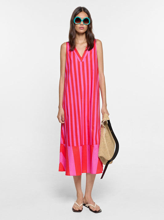 Dress With Contrast Stripes In 100% Cotton