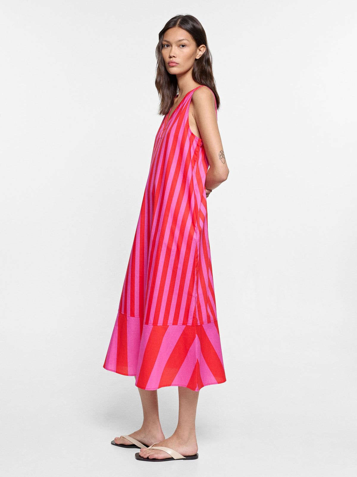Dress With Contrast Stripes In 100% Cotton