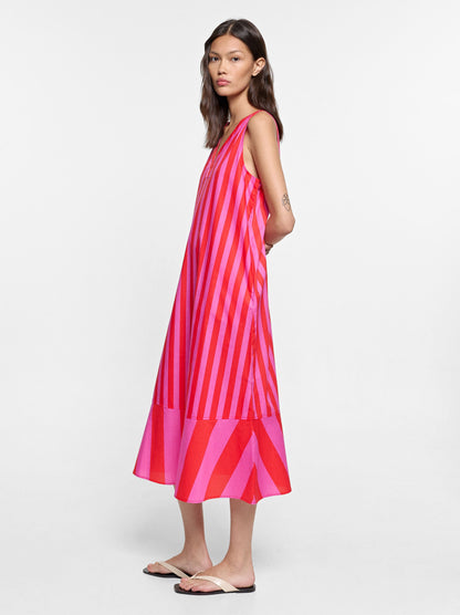 Dress With Contrast Stripes In 100% Cotton
