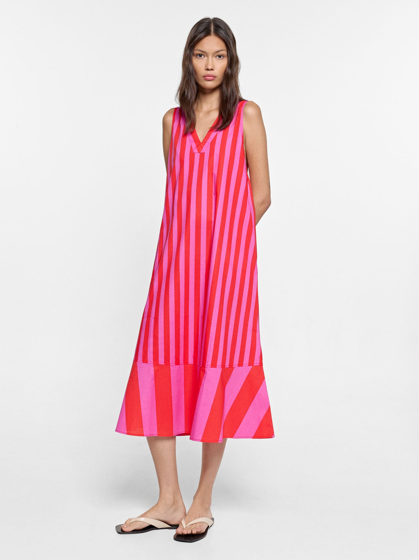 Dress With Contrast Stripes In 100% Cotton