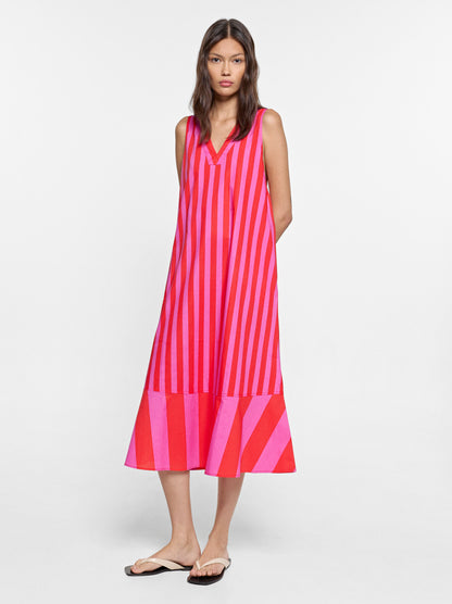 Dress With Contrast Stripes In 100% Cotton