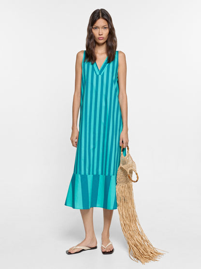 Dress With Contrast Stripes In 100% Cotton
