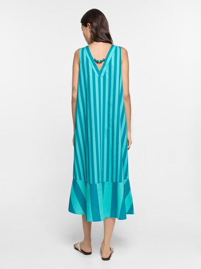 Dress With Contrast Stripes In 100% Cotton