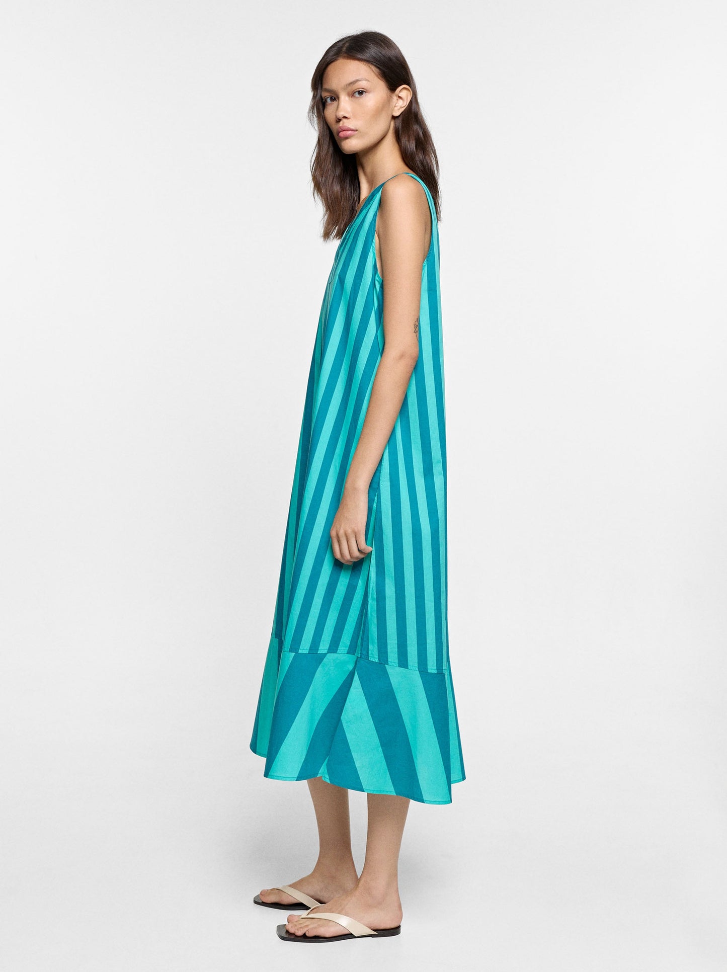 Dress With Contrast Stripes In 100% Cotton