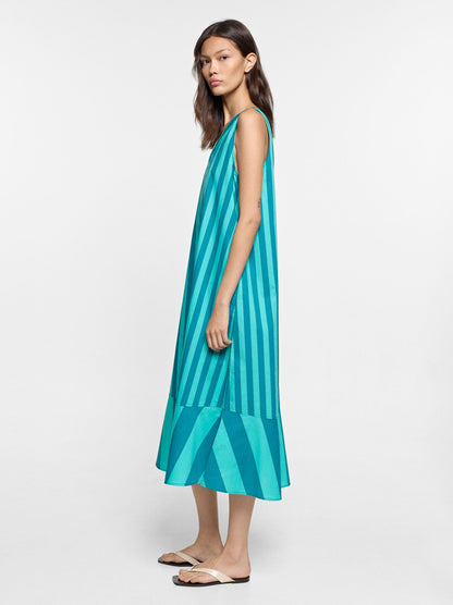 Dress With Contrast Stripes In 100% Cotton