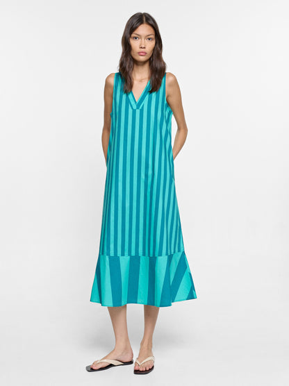 Dress With Contrast Stripes In 100% Cotton