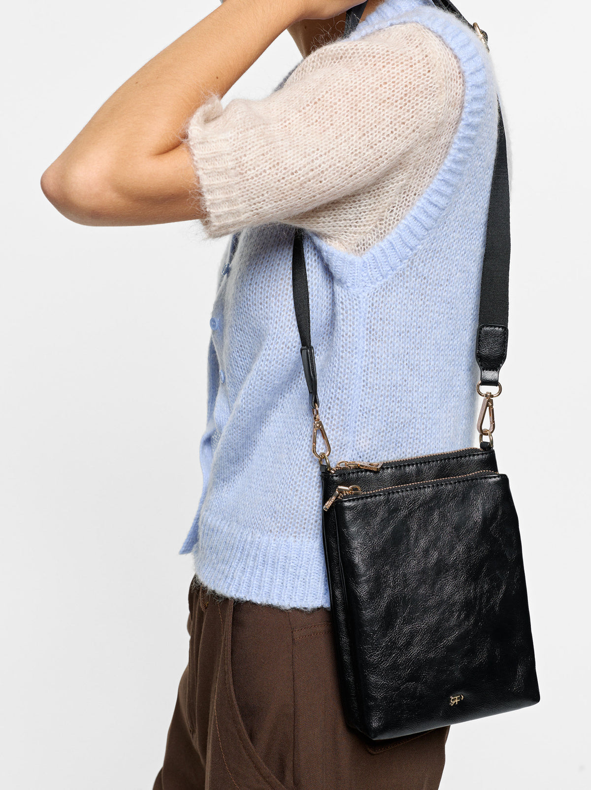 Double Crossbody Bag With Cracked Effect