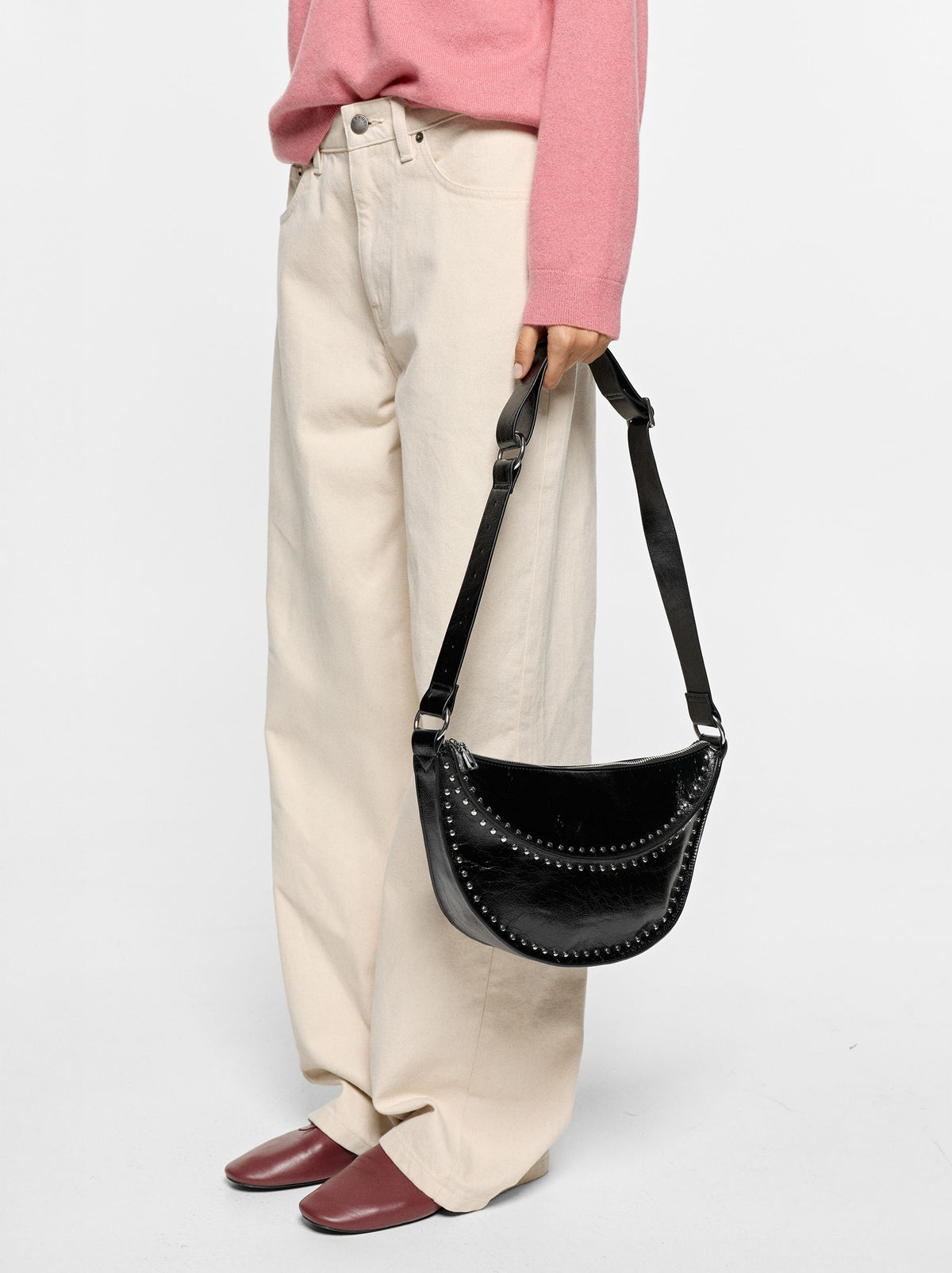 Half-Moon Shoulder Bag With Studs