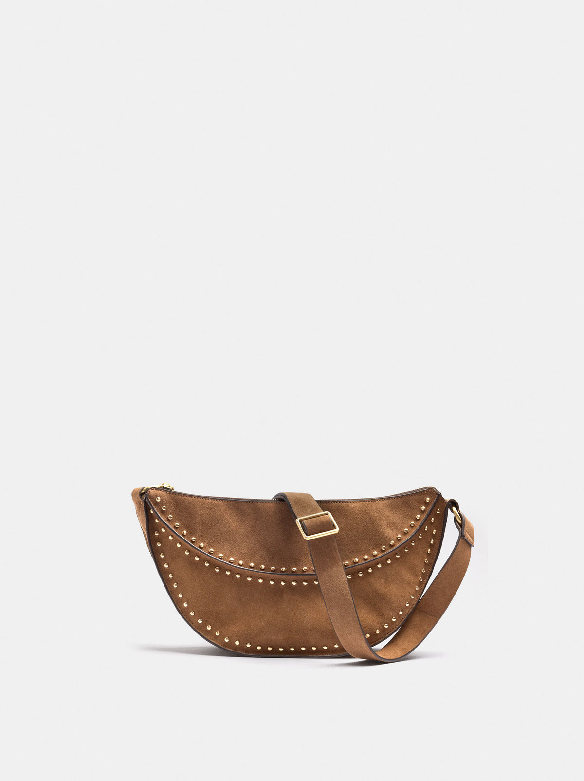 Leather-Effect Crescent Shoulder Bag With Studs